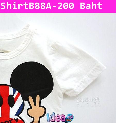 เสื้อแขนสั้น BRISTISH MICKEY สีขาว