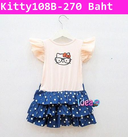 ชุดเดรส Hello Kitty กระโปรงยีนส์ สีชมพูอ่อน