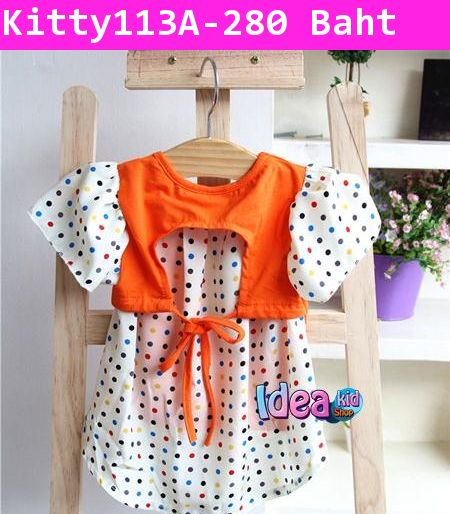 เสื้อแขนสั้น Hello Kitty Polka Dot สีส้ม