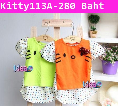 เสื้อแขนสั้น Hello Kitty Polka Dot สีส้ม