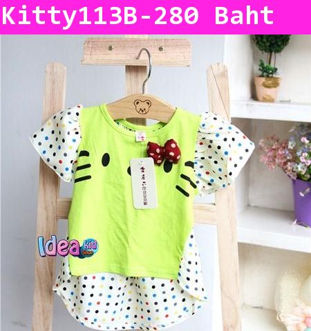 เสื้อแขนสั้น Hello Kitty Polka Dot สีเขียว