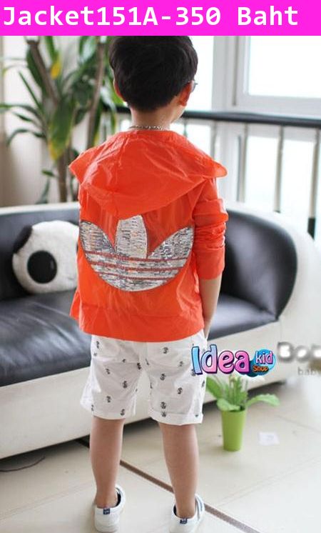 เสื้อคลุมผ้าร่ม มีฮูด Adidas สีส้ม