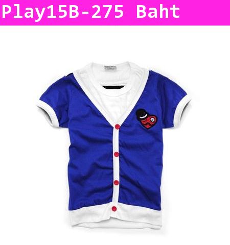 เสื้อยืด Play หนวดขยิบตา สีน้ำเงิน