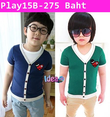 เสื้อยืด Play หนวดขยิบตา สีน้ำเงิน