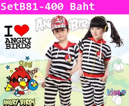 ชุดเสื้อกางเกง Mr.&Mrs. Angry Birds มีฮูด สีขาวดำ