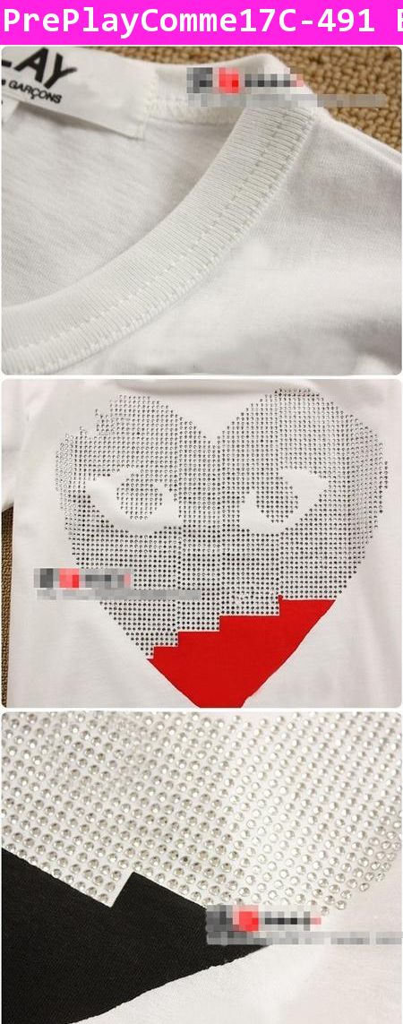 [Pre] เสื้อยืดแขนสั้นสีดำเพชร Play Comme เจาะครึ่งสีแดง