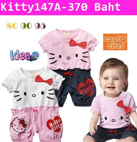 บอดี้สูท Little Kitty สีขาวชมพู