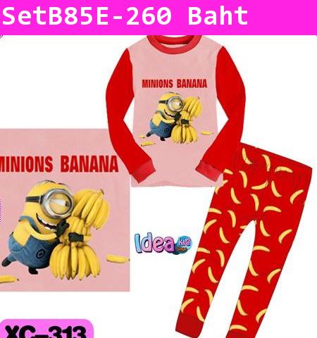 ชุดเสื้อกางเกง Minion love Banana สีชมพู