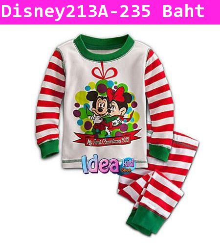 ชุดเสื้อกางเกง Minnie Mickey Christmas สีขาวแดง