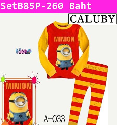 ชุดเสื้อกางเกง Minion Sad สีแดงส้ม