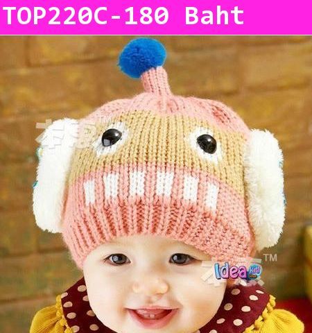 หมวกไหมพรม Robot BabyCap สีชมพูกะปิ