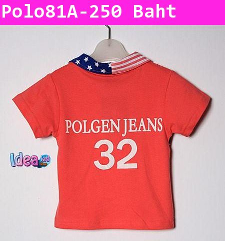 เสื้อยืด Polo คอปกธง USA สีแดง