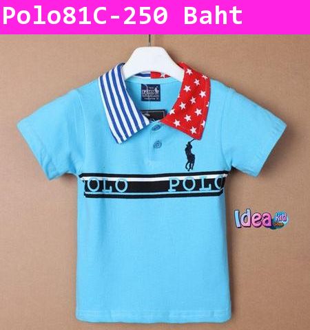 เสื้อยืด Polo คอปกธง USA สีฟ้า