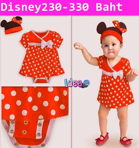 บอดี้สูทเดรส Minnie Baby พร้อมหมวก สีแดง