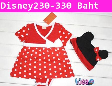 บอดี้สูทเดรส Minnie Baby พร้อมหมวก สีแดง