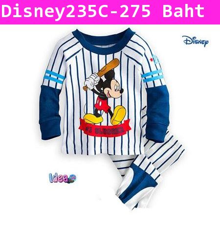 ชุดเสื้อกางเกง Mickey Baseball สีขาวน้ำเงิน