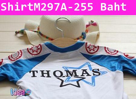 เสื้อยืด Mr.Thomas ลายพร้อย สีน้ำเงิน