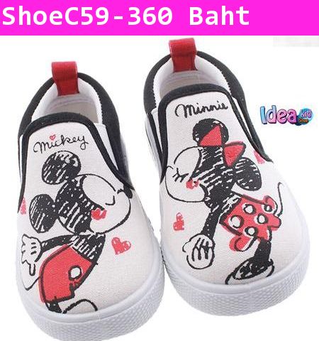 รองเท้าผ้าใบ Mickey&Minnie จุ๊บๆ สีขาว