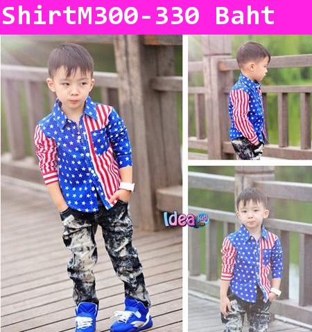 เสื้อเชิ้ตแขนยาว Handsome USA Flag