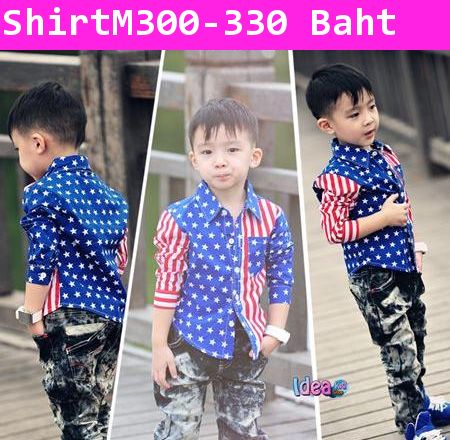 เสื้อเชิ้ตแขนยาว Handsome USA Flag