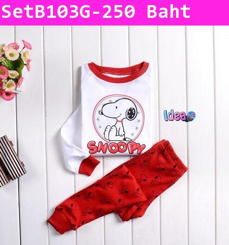 ชุดเสื้อกางเกง  Snoopy สีขาวแดง