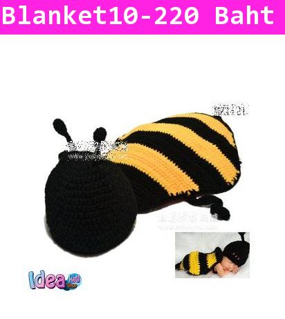 ผ้าห่มติดหมวกไหมพรมถัก Baby Bee สีเหลืองดำ