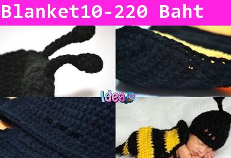 ผ้าห่มติดหมวกไหมพรมถัก Baby Bee สีเหลืองดำ