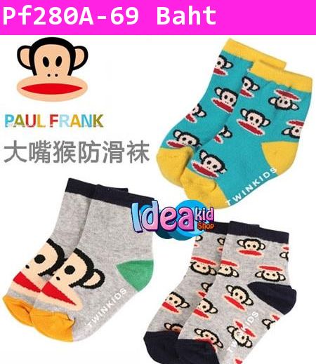 ถุงเท้าสั้นทูโทนลาย Paul Frank หลายหน้าสีเทาดำ