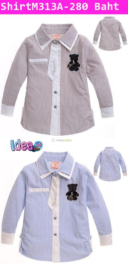 เสื้อเชิ้ตแขนยาว Be Bear ลายทางสีน้ำตาล