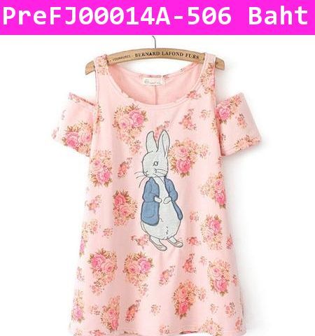 [Pre] เดรสลายดอกไม้+กระต่ายน้อย สีชมพู