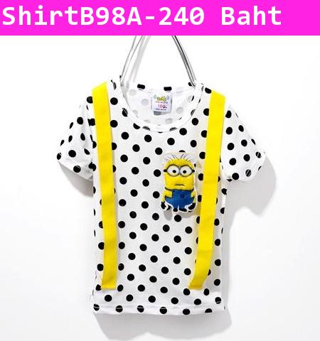 เสื้อยืดลายจุดสายเอี๊ยม Minion สามมิติสีขาว