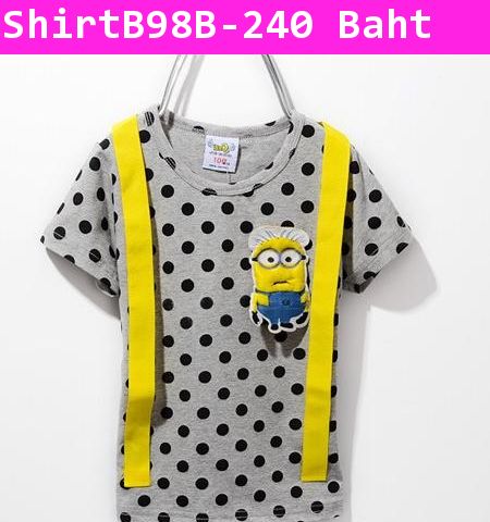 เสื้อยืดลายจุดสายเอี๊ยม Minion สามมิติสีเทา