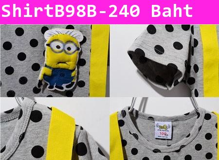 เสื้อยืดลายจุดสายเอี๊ยม Minion สามมิติสีเทา