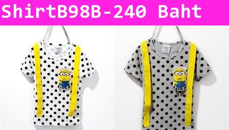 เสื้อยืดลายจุดสายเอี๊ยม Minion สามมิติสีเทา