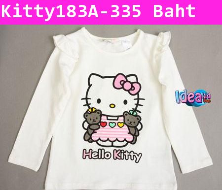 เสื้อยืดแขนยาว H&M Kitty and two bear สีขาว