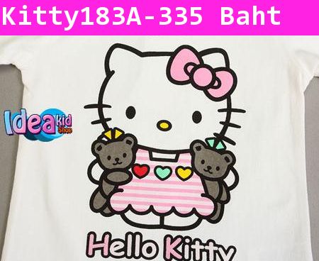 เสื้อยืดแขนยาว H&M Kitty and two bear สีขาว