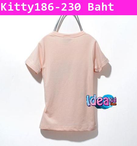 เสื้อยืด Kitty หนวดสามมิติ สีชมพูอ่อน