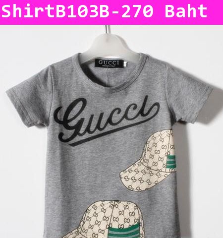 เสื้อยืดคอกลม หมวก GUCCI สีเทา