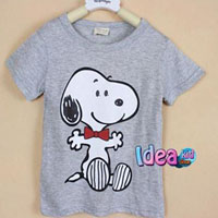 เสื้อยืดแขนสั้น-Snoopy-Happy-สีเทา