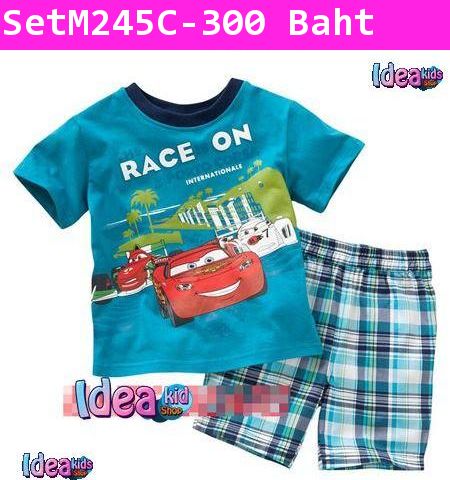 ชุดเสื้อกางเกง Super Car Race On สีฟ้า