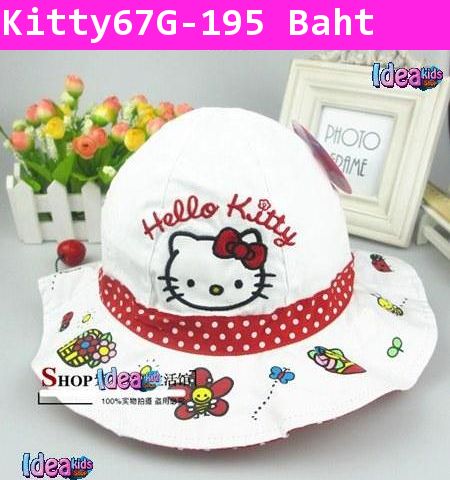 หมวกปีกกว้างลาย Kitty bug&bee สีขาว