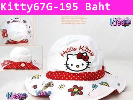 หมวกปีกกว้างลาย Kitty bug&bee สีขาว