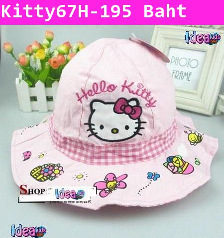 หมวกปีกกว้างลาย Kitty bug&bee สีชมพู