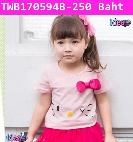 เสื้อยืดคุณหนู Hello Kitty Ribbon สีชมพู (ไต้หวัน)