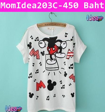 เสื้อตัวยาว Mickey Dance สีขาว (ผู้ใหญ่)