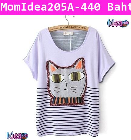 เสื้อยืดแมวเหมียว CAT MOOD สีม่วง(ผู้ใหญ่)