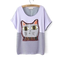 เสื้อยืดแมวเหมียว-CAT-MOOD-สีม่วง(ผู้ใหญ่)