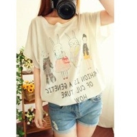 เสื้อยืด-ลายกระต่ายไฮโซ-สีขาว(ผู้ใหญ่)