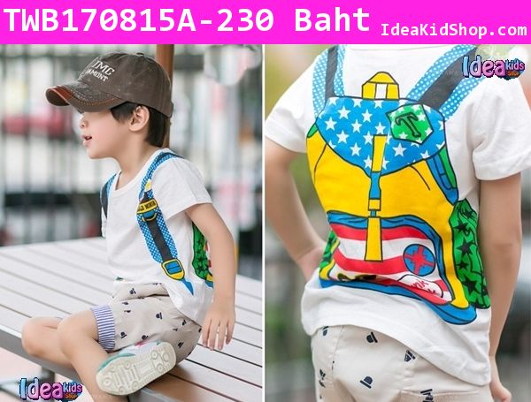 เสื้อยืดคอกลม เป้หลัง Backpack สีขาว(ไต้หวัน)