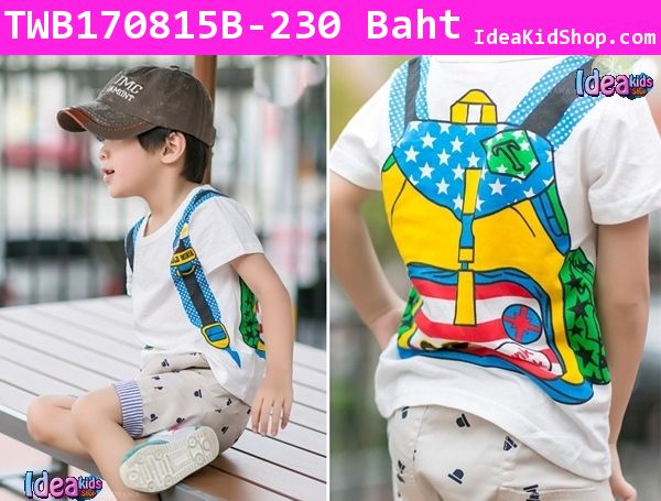 เสื้อยืดคอกลม เป้หลัง Backpack สีฟ้า(ไต้หวัน)